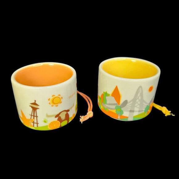 Starbucks Ornaments Dallas Texas Demitasse Coffee Cups 2 oz Set of Two Boxed New - Picture 2 of 11